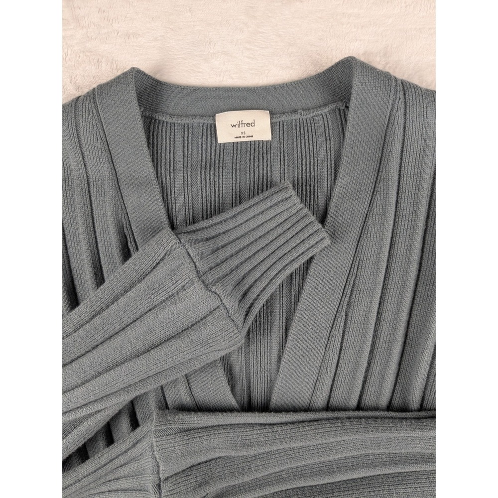 Wilfred Free XS Cardigan Sweater Blue Ribbed Knit Button Down Long‎ Sleeve
